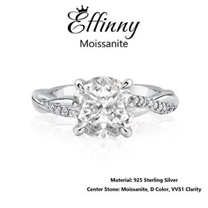 Effinny Excellent Round Cut 2.0 Carat  D Color VVS1 Twist Engagement Ring, Synthetic Moissanite 925 Sterling Silver Anniversary Ring for Women, Anniversary Gift