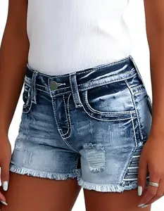 Flamingals Jean Shorts for Women Ripped Denim Low Waist Distressed Raw Hem Skinny Stretchy Shorts
