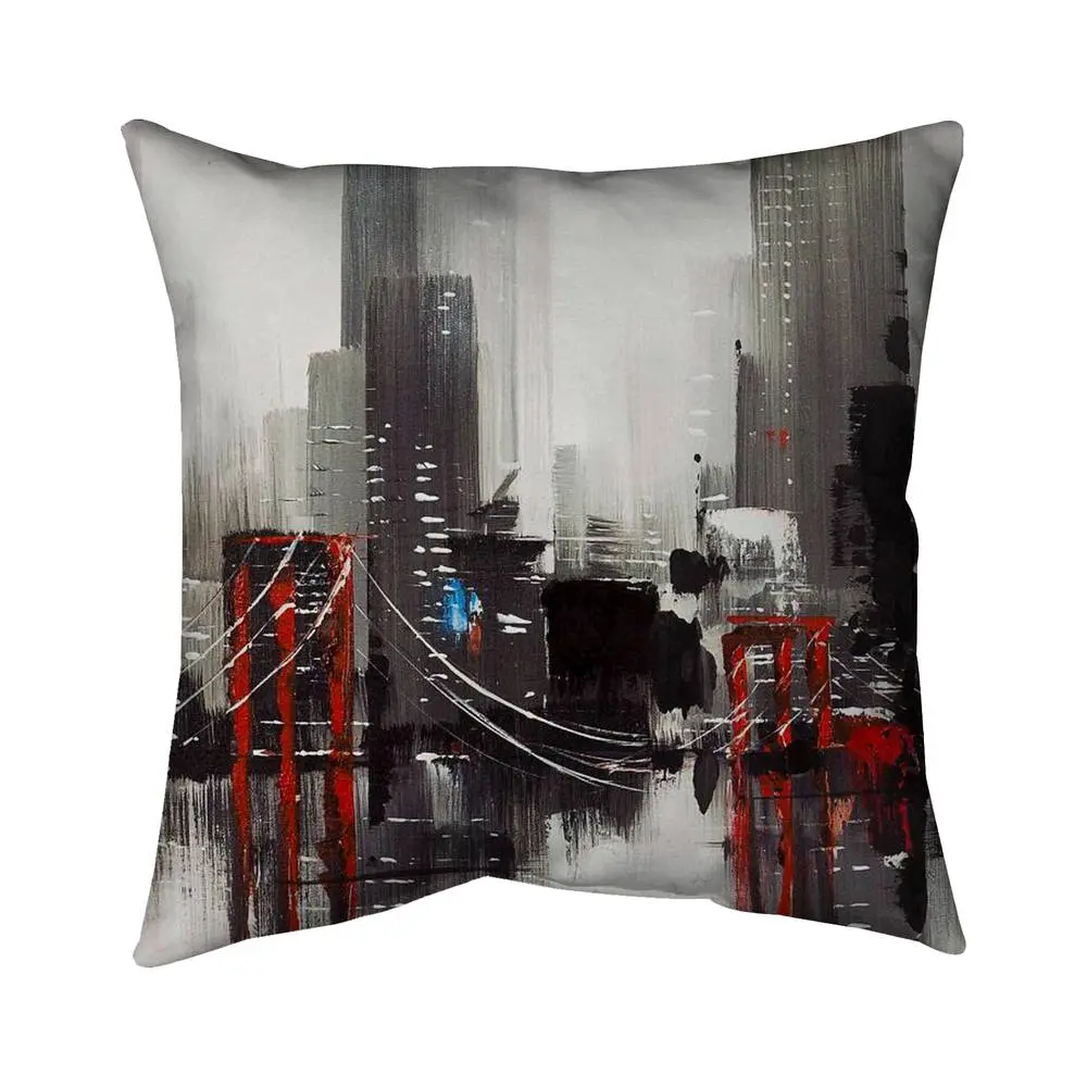 Begin Home Decor 5542-1818-CO10 18x18 in. Industrial Outdoor Throw Pillow - Abstract Gray City with Bridge Design, Outdoor Pillows