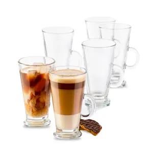 Libbey Catalina Irish Coffee Mugs Set of 6, Timeless Raised Edge Glass Cappuccino Cups, 9 oz Elegant Clear Espresso Mugs for Coffee, Shakes and More