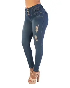 BUTT LIFTING INDIGO BLUE DISTRESSED SKINNY JEANS TK560