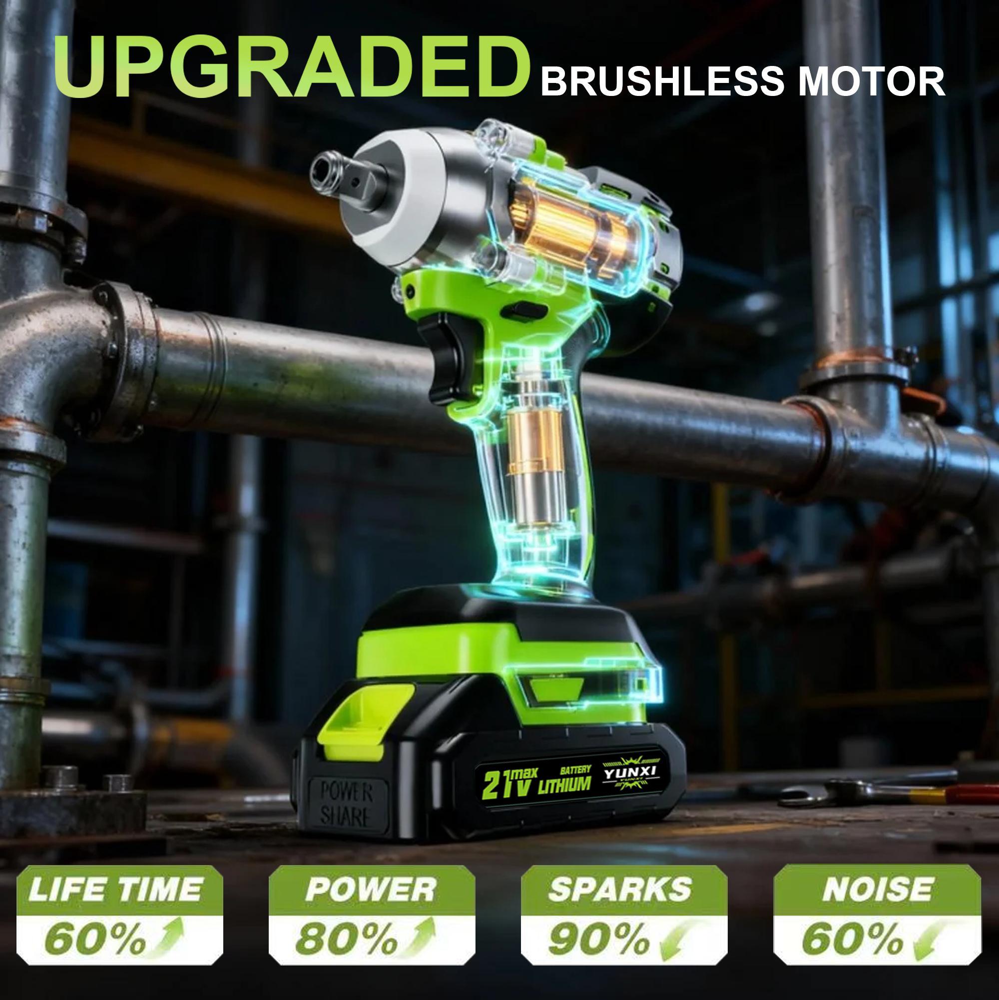 21V Brushless Cordless Impact Wrench - 1/2 in Drive, 450N.m High Torque, 3500RPM Power Tool, 4.0Ah Battery, Charger & Socket Kit, Cordless Brushless Tool for Car Tire Repairs, Ideal Gift for Men, Cordless Brushless Tools, Power Tools