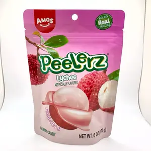 Amos Peelerz Peelable Lychee Fruit-Shaped Candies, 6 oz (170g) GMO-Free Lychee-Flavored Sweet Juicy Chewy Snacks in Resealable Bag with Tropical Tangy Taste