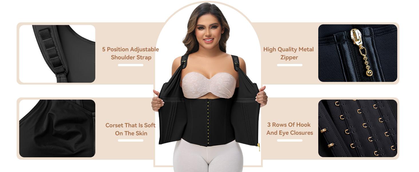 SHAPSHE Waist Shapewear Corset for Women Tummy Control Sport Workout Body Shaper Vest for Women Gym Zipper and Hooks