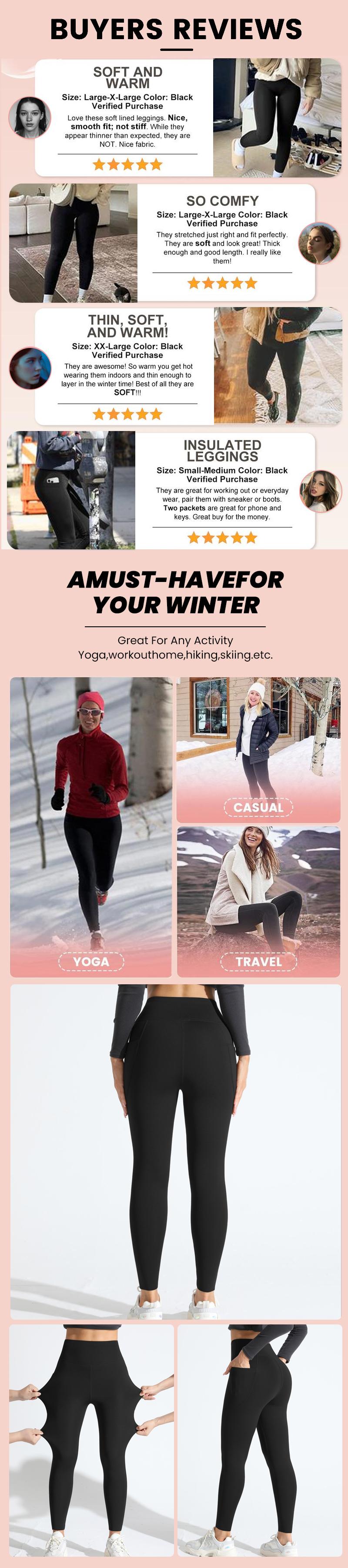 TCVC Winter Women's Leggings Thermal Lined Velvet High Waist Pants with Side Pocket Design Antibacterial Effect Unmarked Edging Comfortable Stretchy Thermal Long Johns Womenswear Solid High Waist Thermal Black Soft Fleece Lined Basic Minimalist - Autumn