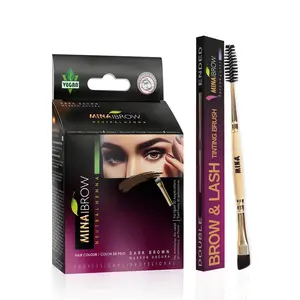 Mina Ibrow Henna Regular Brow Tint Kit - Dark Brown with Duo Angled Brush