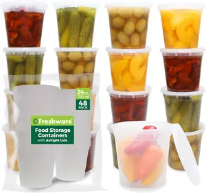 Freshware 48 Pack 24 oz Deli Containers with Lids – Leakproof Food Storage & Meal Prep Containers, BPA Free, Microwave & Freezer Safe