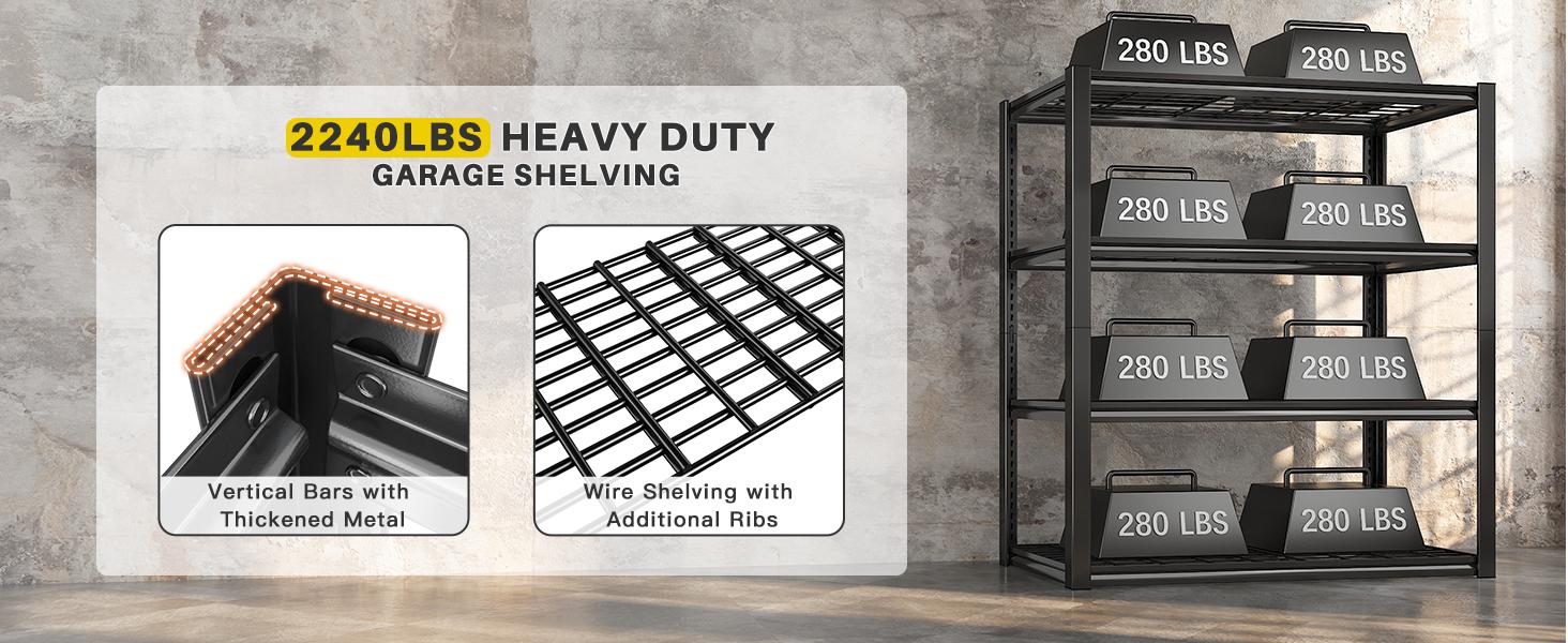 Raybee Furniture 4/5-Layer Heavy Duty 2240LBS-2550LBS Garage Storage Shelves, Adjustable Metal Shelving for Garage,Basement,Pantry Raybee Furniture 4/5-Layer Heavy Duty 2240LBS-2550LBS Garage Storage Shelves, Adjustable Metal Shelving for Garage,Basement,Pantry