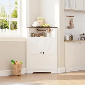 Corner Storage Cabinet, Farmhouse Small Floor Corner Cabinet with Door and Adjustable Shelf, Narrow Cabinet Organizer for Bathroom,Pantry, Living Room, Kitchen