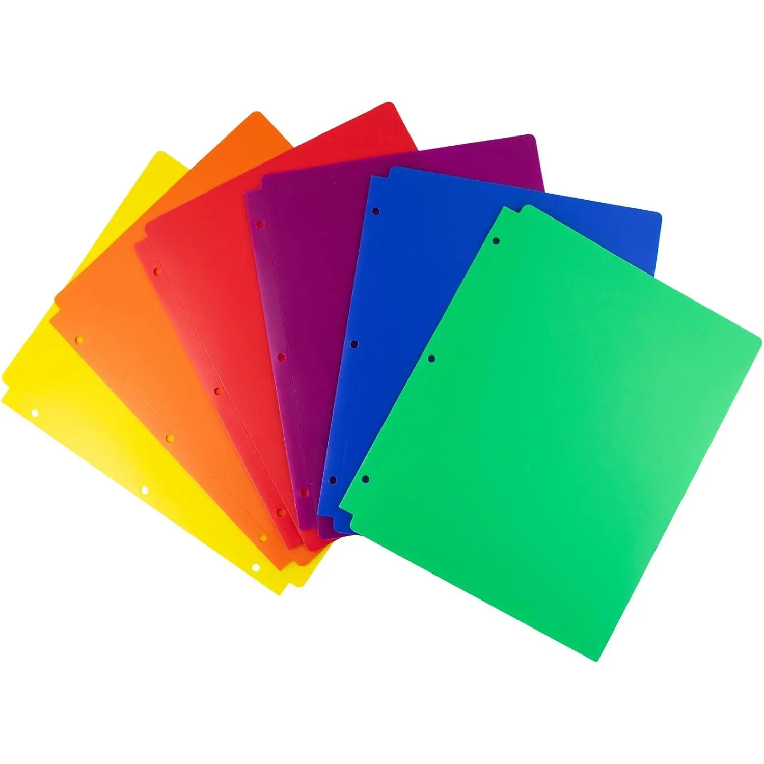 6-Pack Multicolor Flexible Synthetic Plastic 2-Pocket 3-Hole Punched Folders for 3-Ring Binders, College Use, Durable Easy-to-Clean Poly, 9.35in W x 11.5in Size Fits 8.5x11 Sheets, Document Protection, Removable Labels