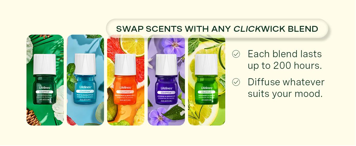 Lifelines Flameless Candle Essential Oil Diffuser Bundle with 2 ClickWick Essential Oil Blends - FREE SHIP