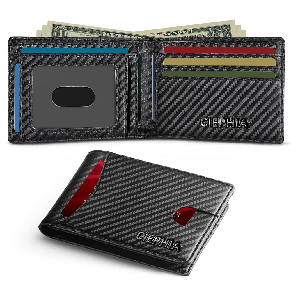 CIEPHIA Slim Leather Wallet for Men 9 Credit Card Slots RFID Blocking Bifold Minimalist Front Pocket Large Capacity Gift for Him
