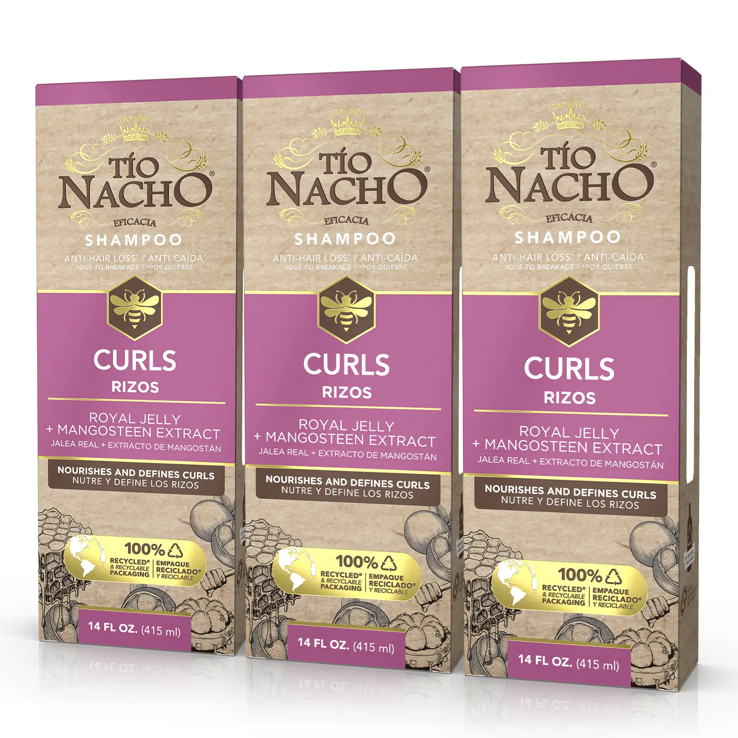 Tío Nacho Curls Shampoo for Curly Hair with Royal Jelly and Mangosteen, Moisturizing and Frizz Control Shampoo that Nourishes and Defines Curls, Natural Hair Care for Wavy or Dry Hair, 14 fl oz-3 Pack