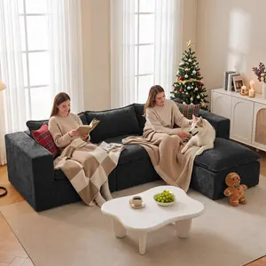 UDPATIO Boneless Couch with Chaise, Chenille Modular Sectional Boneless Sofa Big Comfy Couch with Removable Washable Cover couches for living room, Bedroom No Assembly SpringGreenish
