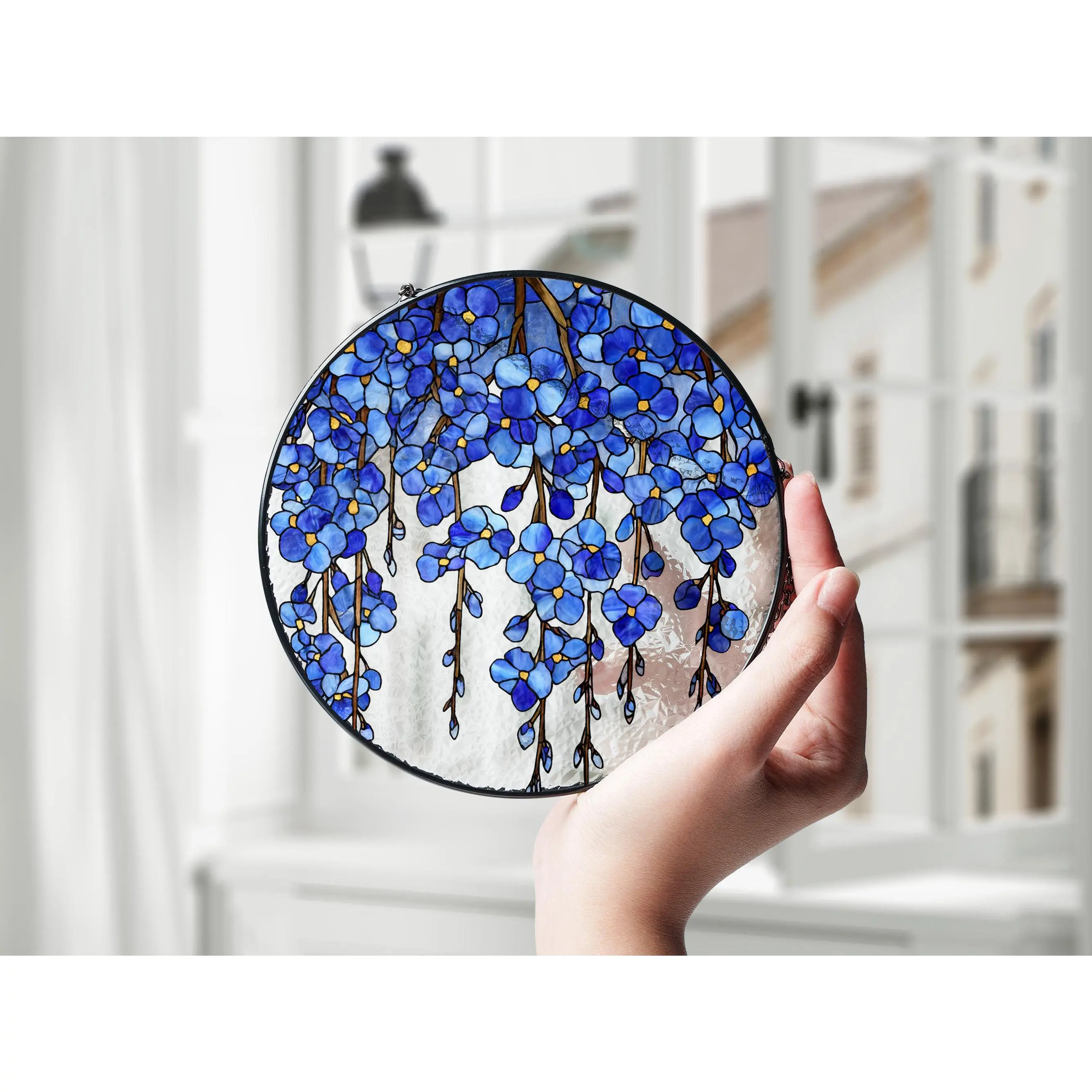 [Made in US] Forget Me Not Glass Suncatcher with Name– Sympathy Gift for Miscarriage Mom, Memorial Window Hanging Decor