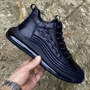 Men'S 2025 British Fashion Casual Sneakers - Thick Rubber Sole, Height-Boosting Comfortable Lace-Up Shoes in Black with White Accents, Breathable