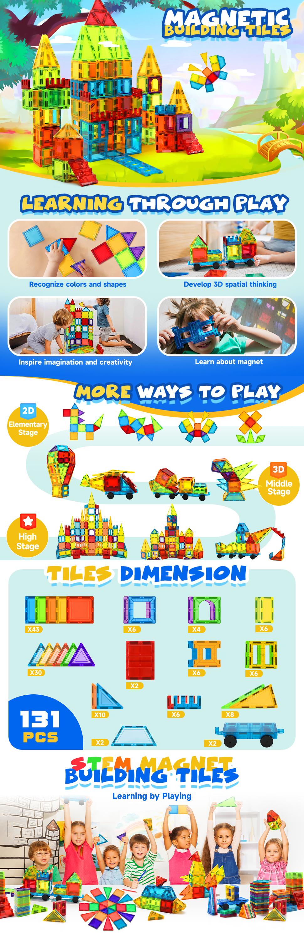 ALPHA GROUP 131PCS Magnetic Tiles Set with 2 Cars for Kids Age 4-8 STEM Magnet Blocks for Creative Play Safe & Versatile Building Toys for Toddlers 3-5 ALPHA GROUP 131PCS Magnetic Tiles Set with 2 Cars for Kids Age 4-8 STEM Magnet Blocks for Creative Play Safe & Versatile Building Toys for Toddlers 3-5