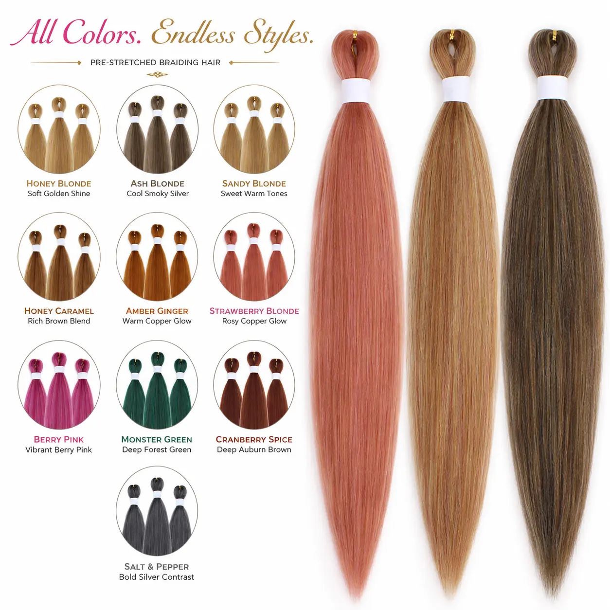 Braiday Mixed & Unique Colors Braiding Hair Extension,26 Inch Pre-Stretched Braiding Hair, Soft Yaki Synthetic Hair for Box Braids