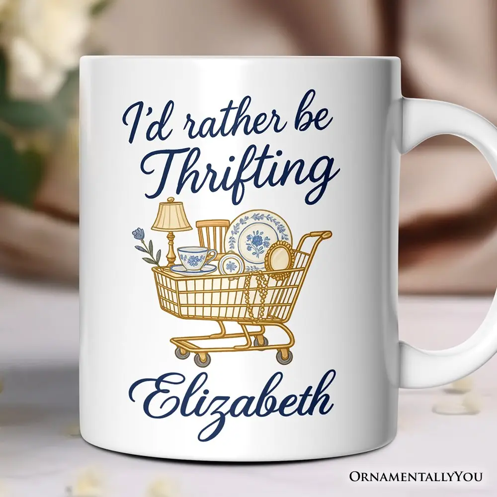 I’d Rather Be Thrifting Personalized Mug, Vintage Thrift Shop Lover Gift with Custom Name