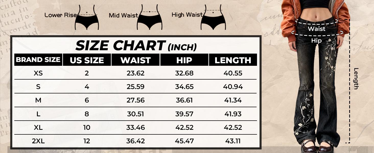 Emmiol Women’s Embroidered Bell Bottom Jeans – Stretchy Flared Mid-Rise Vintage Denim, 90s Y2K Retro Jeans with Floral Embroidery, Soft Stretch Fabric, and High-Comfort Fit