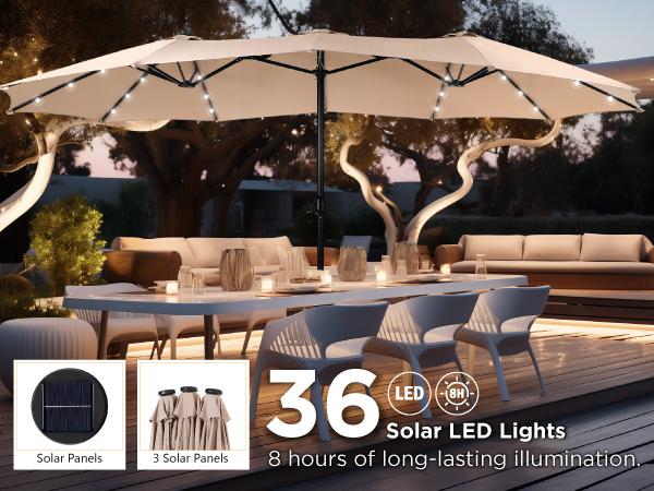 [SummerVibes] Phivilla Home 15ft Large Outdoor Patio Umbrella with Base – LED Light Option, Double-Sided, Crank Handle, Waterproof