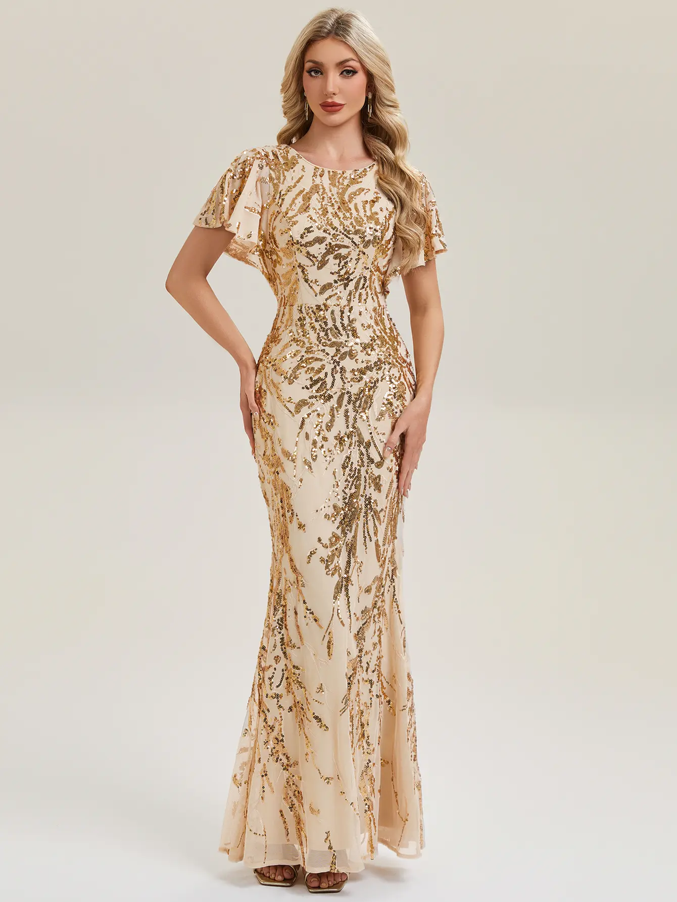 Ever-Pretty Women's 2026 Trendy Formal Wear Sparkly Mermaid Gown - Natural Waist, High Stretch, Flattering Round Neck, Flared Hem, Elegant Dresses for Women - Ideal for Wedding Guest, Evening Gala EE02585, Fishtail Dress, Wedding Dresses Guest