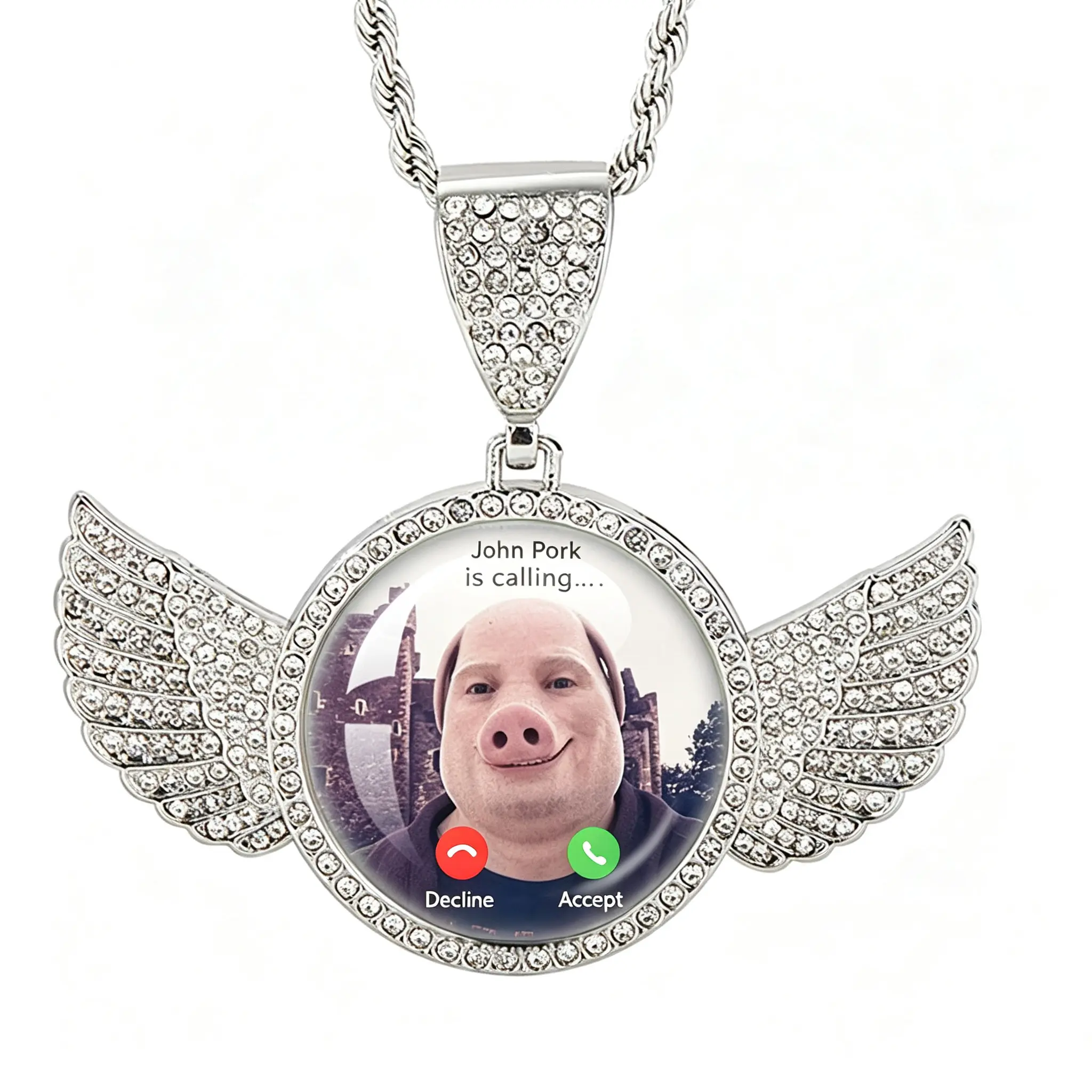 Unisex Stainless Steel Angel Wing Pendant Necklace with Rope Chain - Meme Gift Fashion Costume Jewelry Accessories, Necklaces