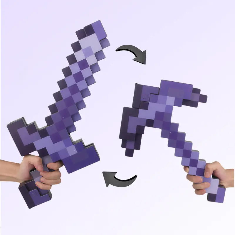 2-in-1 MC Transforming Diamond Sword-Pickaxe Toy for Kids 6+ Years, Fun Unisex Colorful Telescopic Toy Sword with Game-Inspired Light & Sound Effects, Gift for Video Gamer Lovers & Fans to Relish MC Scenario Excitement