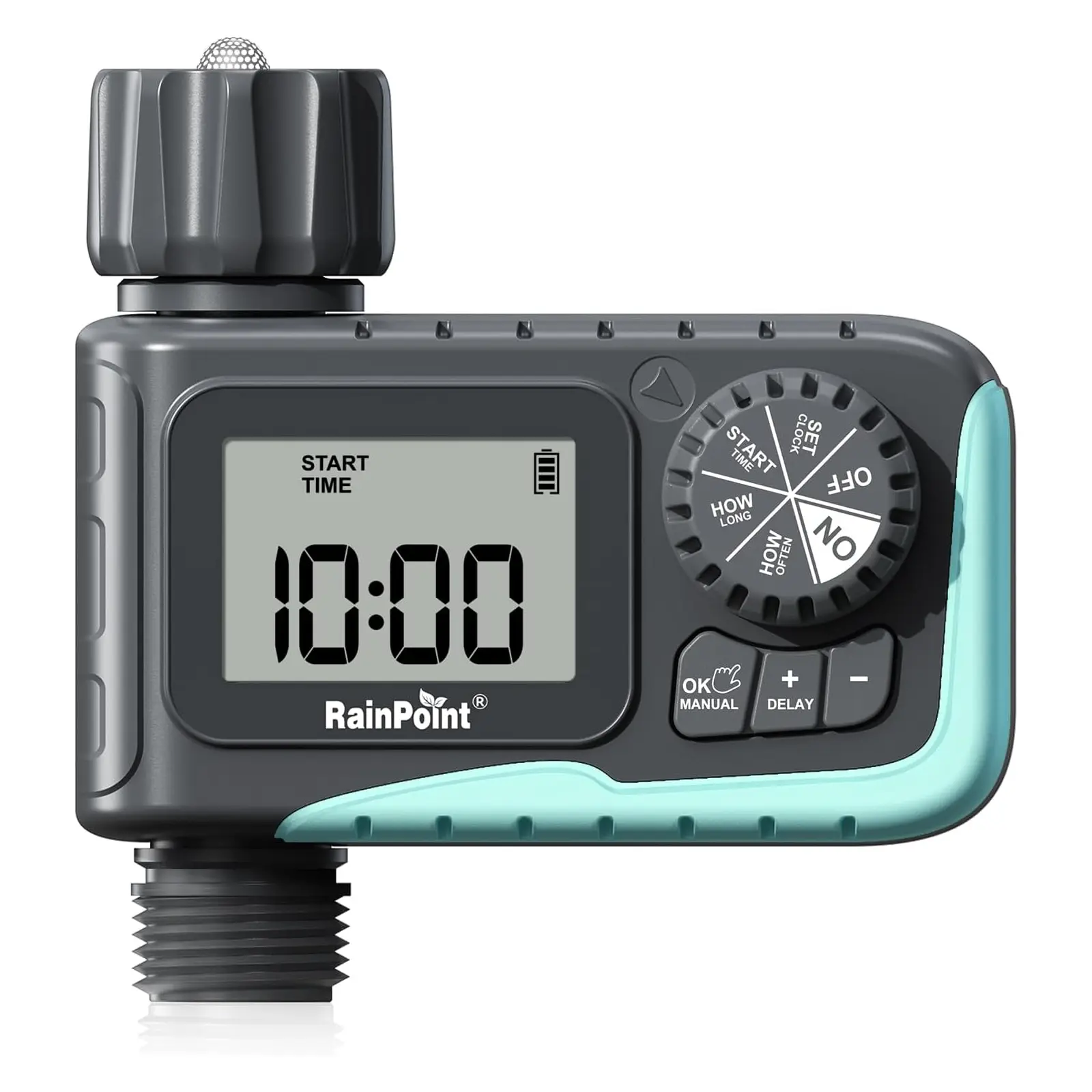 RAINPOINT Outdoor Programmable Sprinkler Timer - ABS/Brass Water Inlet, Garden Hose Connector, 180PSI High Pressure, Waterproof, Multi-Protective (Leak, Freeze, Explosion), Rain Delay & Manual Modes, Automatic Garden Hose Irrigation Device
