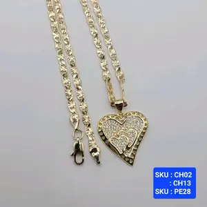 Heart Pendant with Clear Stones 24 & 18 inches Chains 4mm Laminated Gold Finish Jewelry CH02 CH13 PE28
