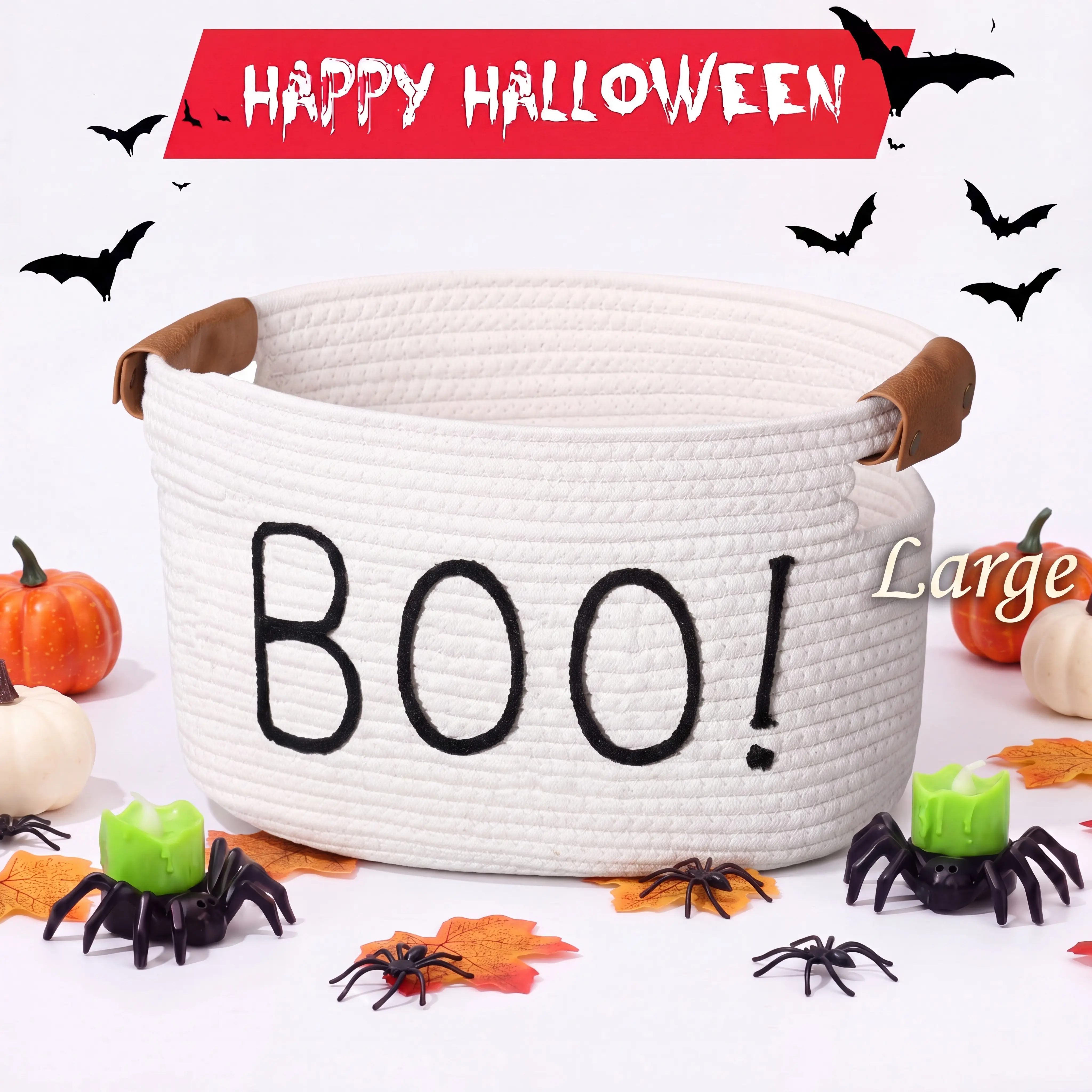 Gejoy Large Boo Basket With Handles For Halloween Spooky Face Boo Basket Cute Halloween Boo Basket Boo Woven Trick Or Treat Gift Organizer For Halloween Party Favors, Spooky Gift Basket For Girlfriends Adults Her Bestie Teens Boyfriends Girls Sister Mom