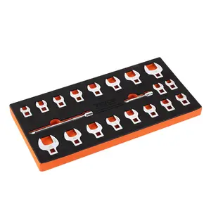 Crowfoot Wrench Set, 3/8" Drive 20-Piece Crows Foot Wrench Set with 2 Extension Bars and EVA Tool Organizer,40CR Material with Mirror Chrome Finish, SAE 3/8"-7/8" and Metric 10-22 mm