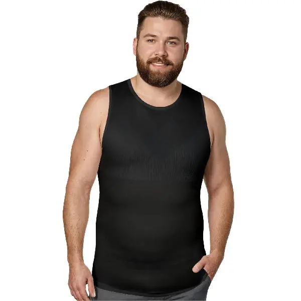 QORE Logiq Men's Sleeveless Compression Tank Top - Regular Fit Slimming Body Shaper for Male Clothing, Athletic Workout to Daily Wear, Breathable Tagless Fabric, Discreet Shapewear Undershirt for 6Ft & Under, Size M