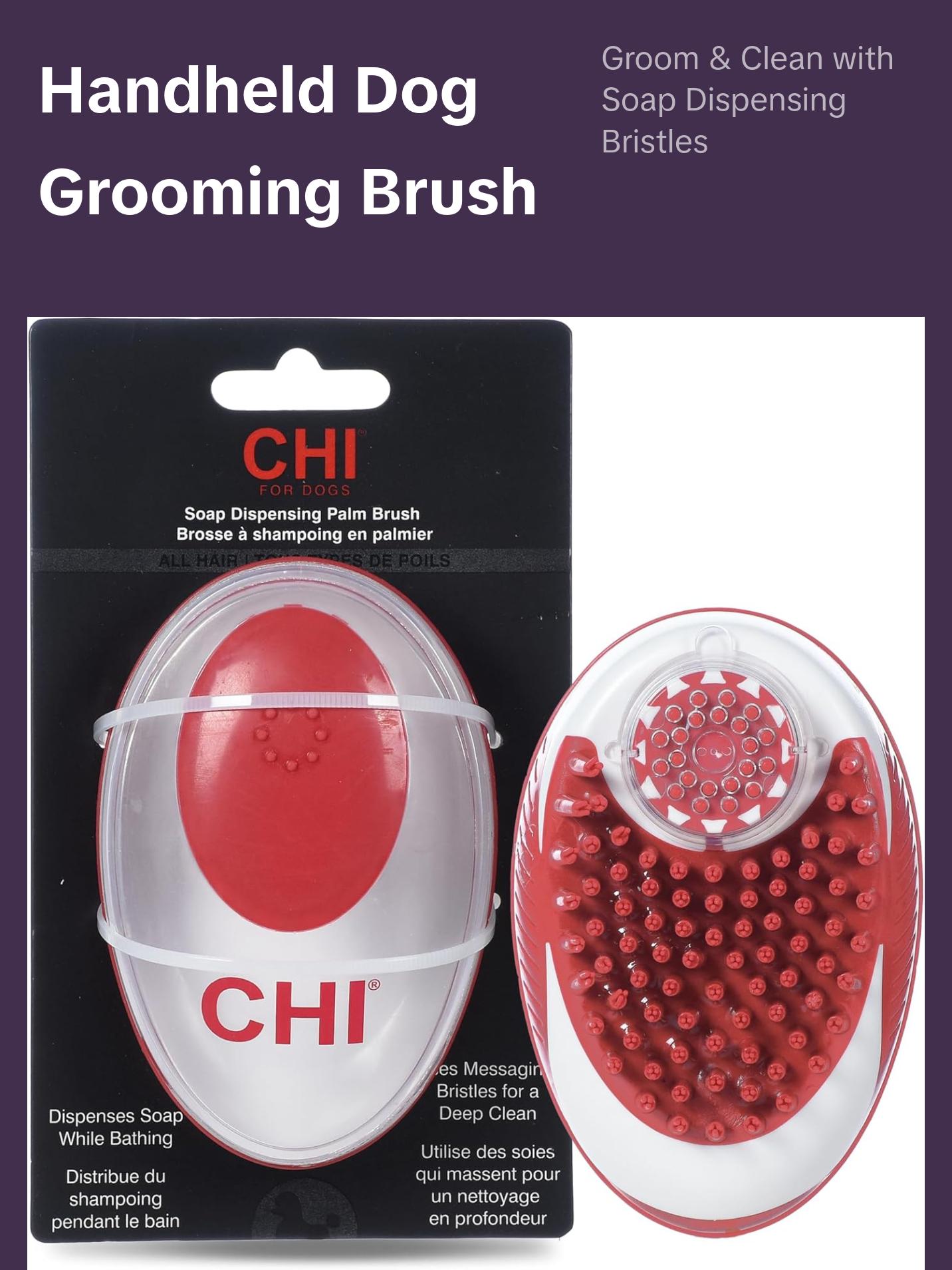 CHI for Dogs Soap Dispensing Palm Brush - Handheld Dog Grooming Tool with Built-In Soap Dispenser - Easy-to-Use Dog Brush for Bathing and Massaging Coats - Gentle on Skin