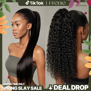 Frodio 100% Human Hair High-Density 10-Sec Ponytail Hairstyle Drawstring Ponytail Hair Extensions Ponytail Black Girls Valentine's Day