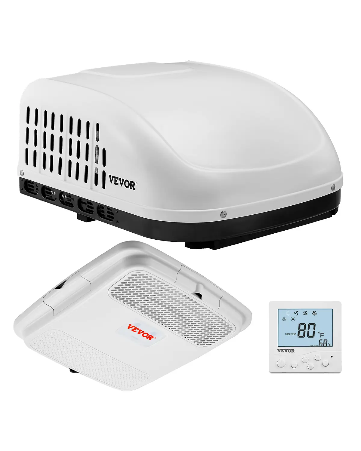 VEVOR 15000 BTU Non-Ducted Rooftop RV Air Conditioner, EPP Material, 4395W Rapid Cool, 65 dB Quiet, Timer, Air Distribution Box, Operation Panel, Installation Hardware, White, 129.1 Sq. Ft. Coverage, 14.25x14.25 In. Size, Father's Day Gift for Campers, 14