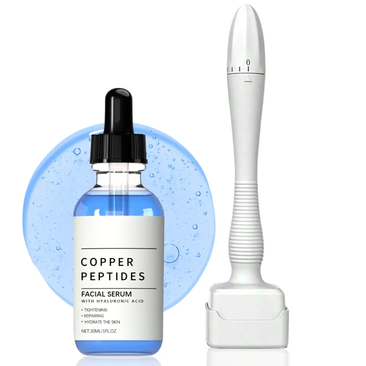 Derma Stamp Microneedling Kit with Copper Peptide Serum - Adjustable Facial Tools, Ergonomic Handle At-Home Skincare Set, Portable for Home-Travel Use, At-Home Facial