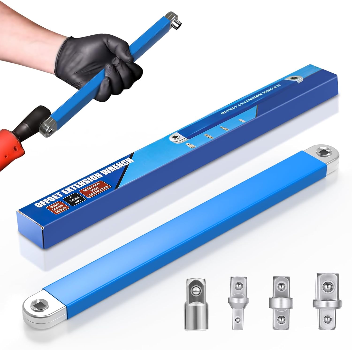 Impact ready offset extension wrench, tight reach extension wrench, 1/2",15" impact ready socket wrench tool,1/4" stable 3/8" square drive adapter,dealsforyoudays