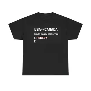 Men's USA vs Canada Ice Hockey T-Shirt - Funny 'Things Canada Does Better' (Hockey Crossed Out), Casual Streetwear Top for Sports Fanatics, Rinkside Wear