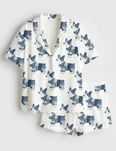 Women’s Corgi Dog Lover Long Sleeve Satin Pajama Set - Pyjamas - Includes Short Pajamas and Long Pajamas.