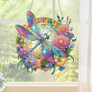DIY Dragonfly Diamond Art Painting kit-Flower Diamond Art Painting Suncatcher,Hanging Ornaments for Home Garden Decoration,Christmas Gift for Adult
