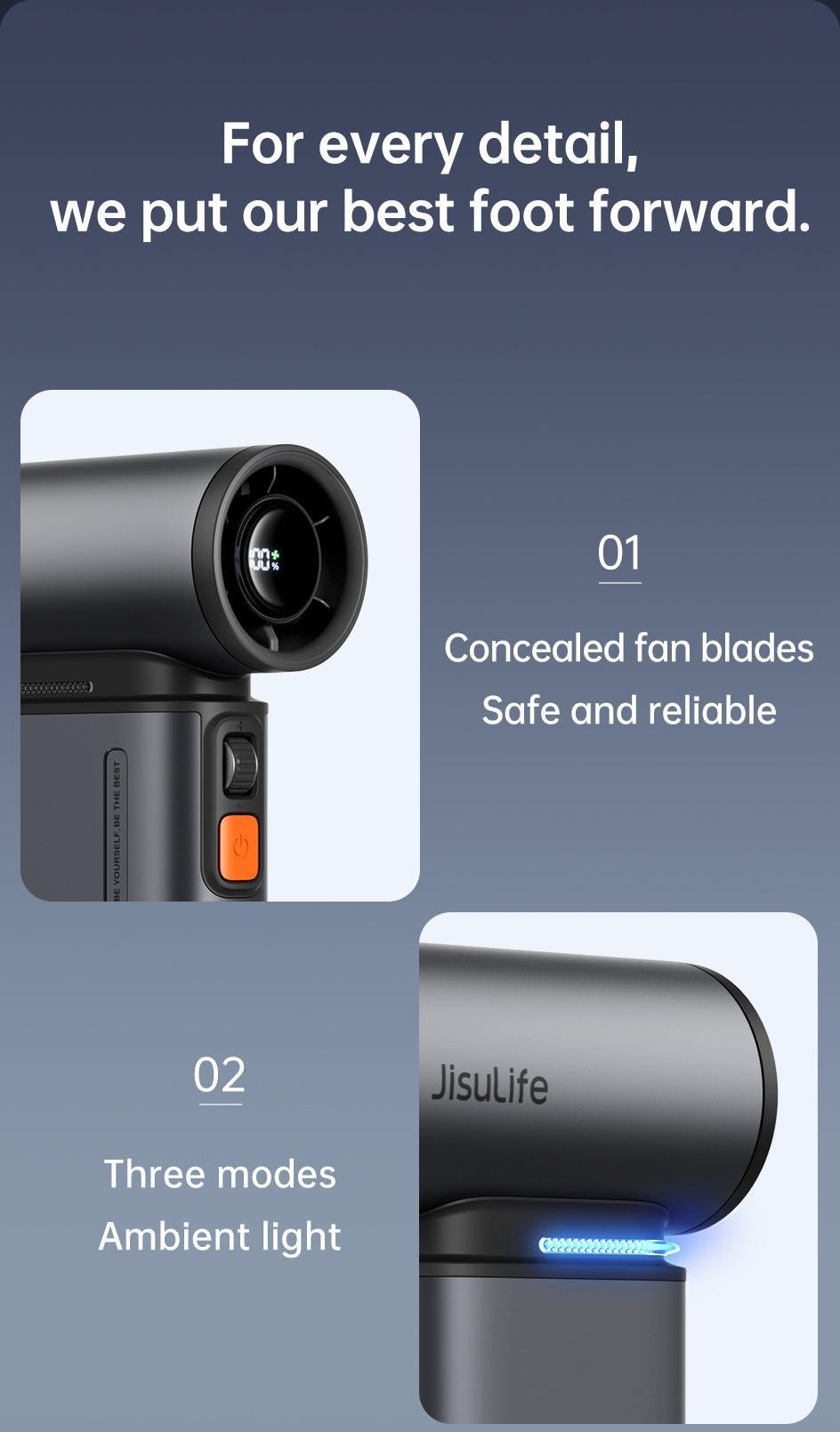 JISULIFE Portable Fan, High-Speed Turbo Portable Fan with 100 Adjustable Speeds, 9000mAh USB Rechargeable Battery, LED Display, Powerful Cooling Solution for Personal Use,car accessories