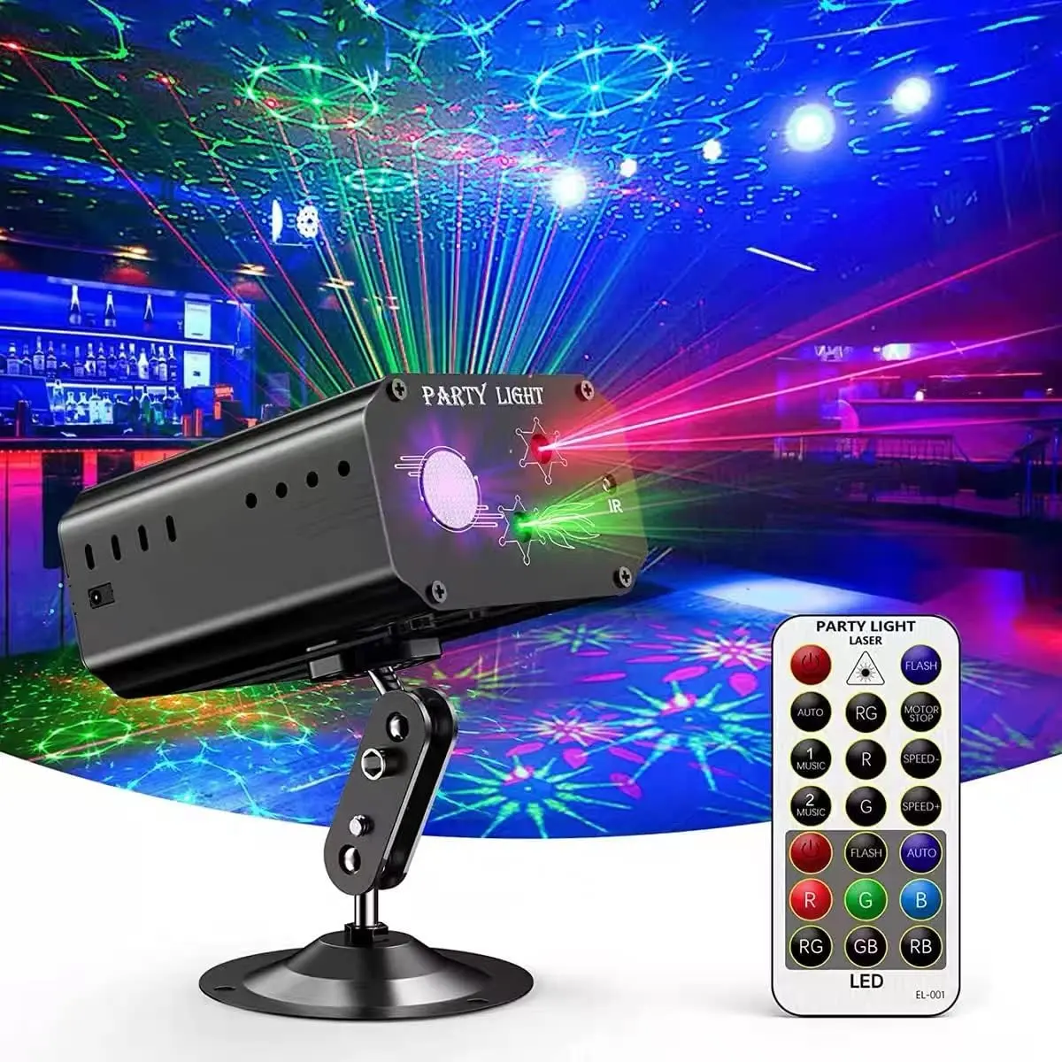 Party Lights DJ disco lights, flashing stage lights, sound-activated laser projector with remote control—suitable for parties, bars, birthdays, weddings, holidays, live performances, and Christmas decorations