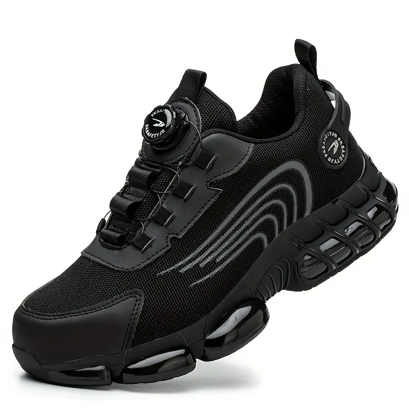 Men's Steel Toe Safety Shoes with Rotary Knob Puncture-Resistant Breathable Mesh Upper Comfortable Work Sneakers for All-Day Wear Black Footwear Sleek Durable Pu Sole industrial trendy versatile stylish non slip modern