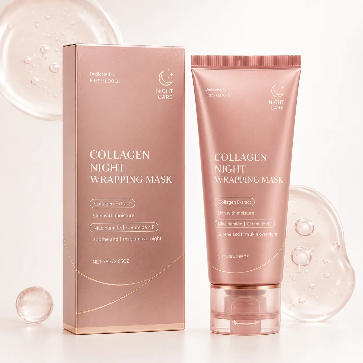 Collagen Night Wrapping Peel-Off Mask with 75g Formula, Gentle Facial Cleansing & Exfoliating Care, Moisturizing Overnight Mask for Soft, Smooth-Looking Skin