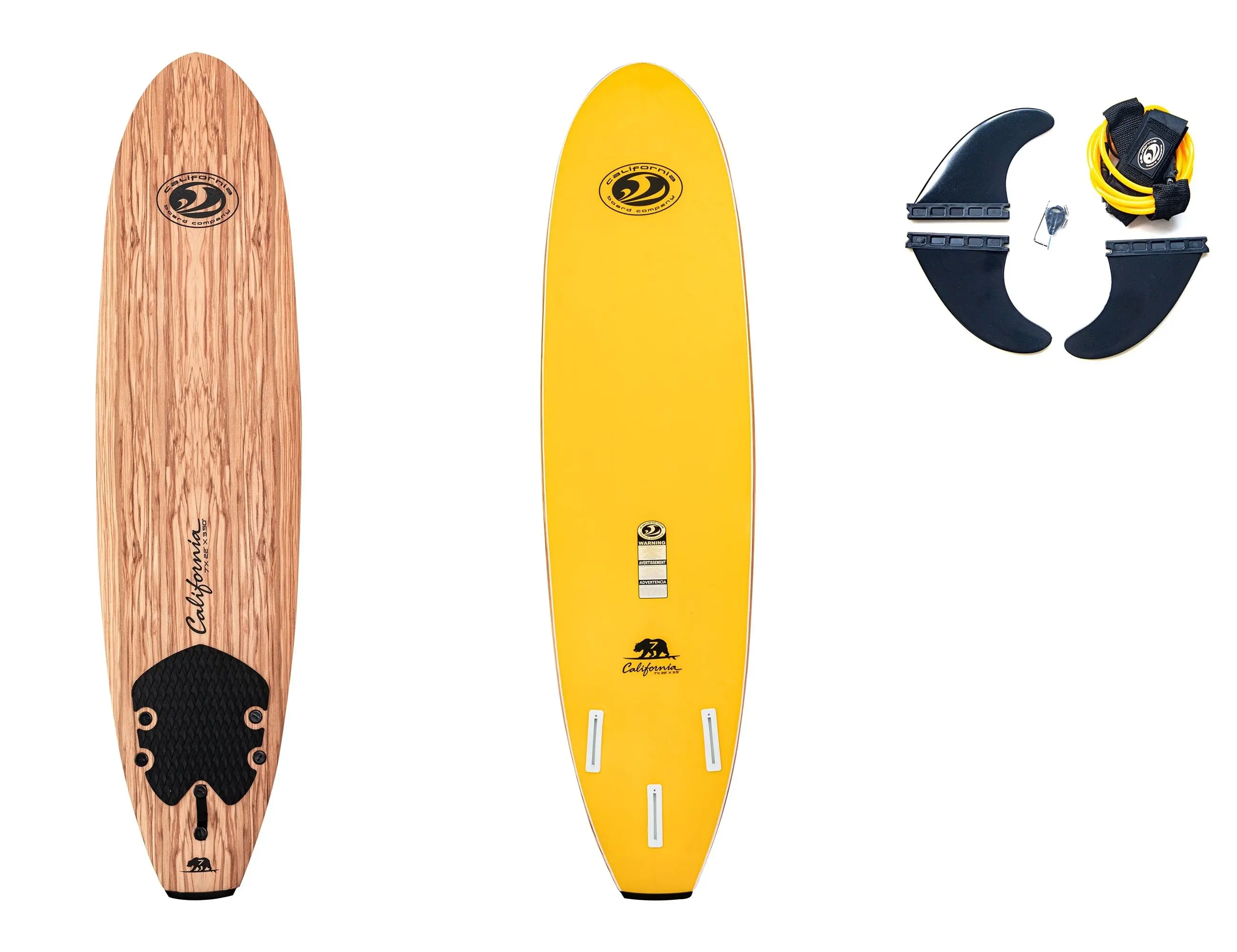 7 ft (84 in) Wood Core EPS Soft Surfboard for Surfing & Water Sports, 3.75 in Thick, 6.5 Lbs, Heat-Laminated High-Density, Custom Molded Shape, Tri-Fin System, Traction Pad, Neoprene-Padded Ankle Leash
