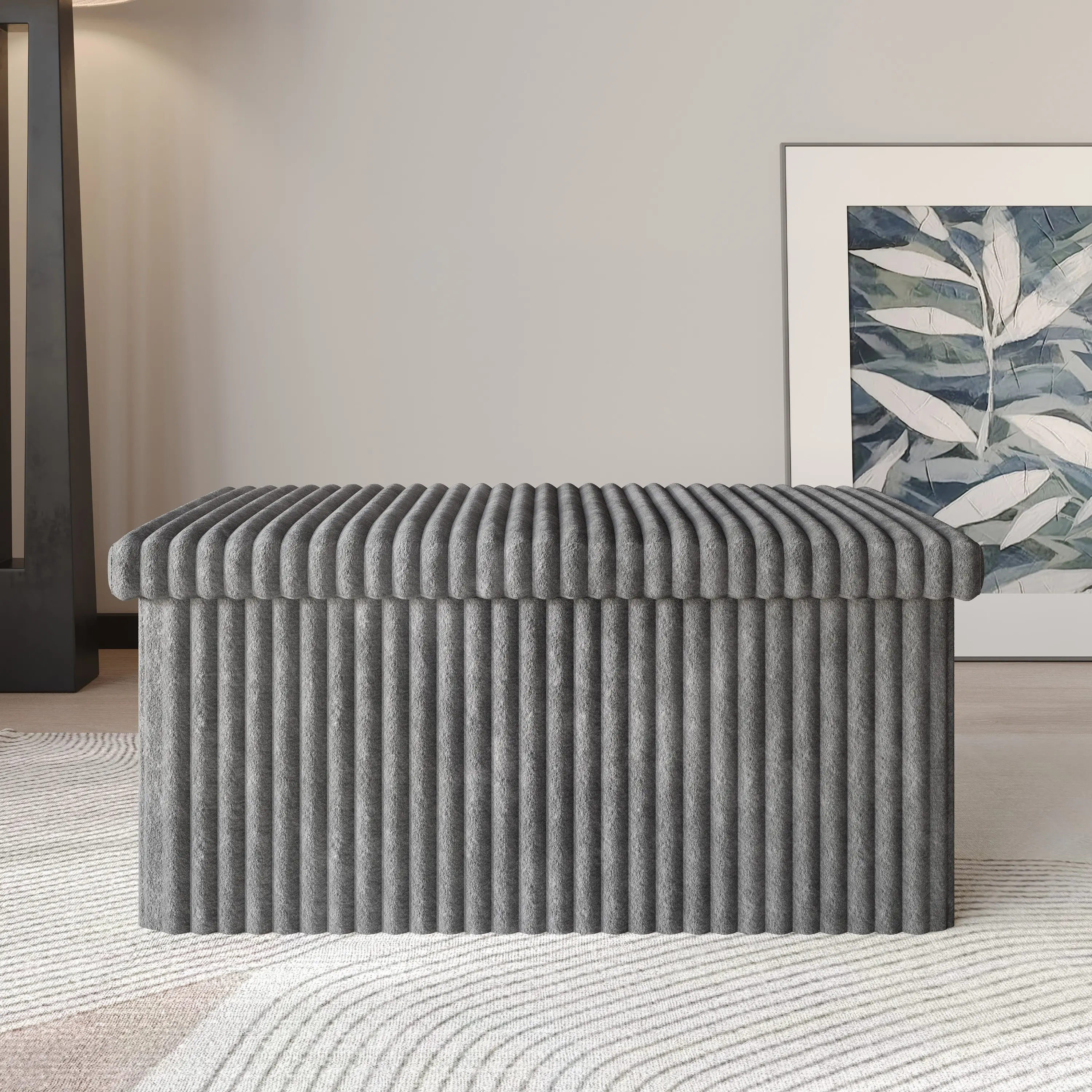 Favorer Florence 30" Tufted Upholstered Folding Storage Ottoman Bench - Indoor Furniture Footstool, Room Decor, Living Room Decor, Household Items, Apartment Stuff, Organizer Storage Solution, House Decor