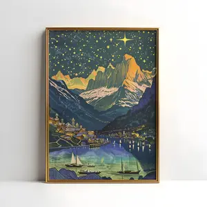 [Sale Up To 30%][UNFRAMED] Starlight Fantasy City Night Sky Poster Magical Wall Art