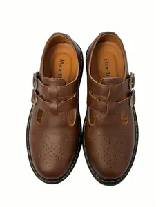Classic British Style Brown Mary Jane Shoes for Women - Double Buckle Low Top Comfortable Trendy Daily Wear