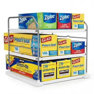 Pantry Cabinet Organizer Shelf – Expandable 3 Tier Rack, Fits Wrap Boxes, Foil & Pantry Essentials, Easy Assembly